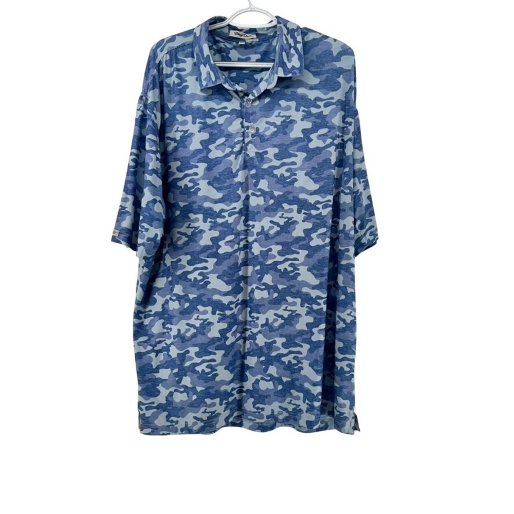 Straight Down Polo Mens XXL Blue Camo Short Sleeve Camouflage Golf Shirt